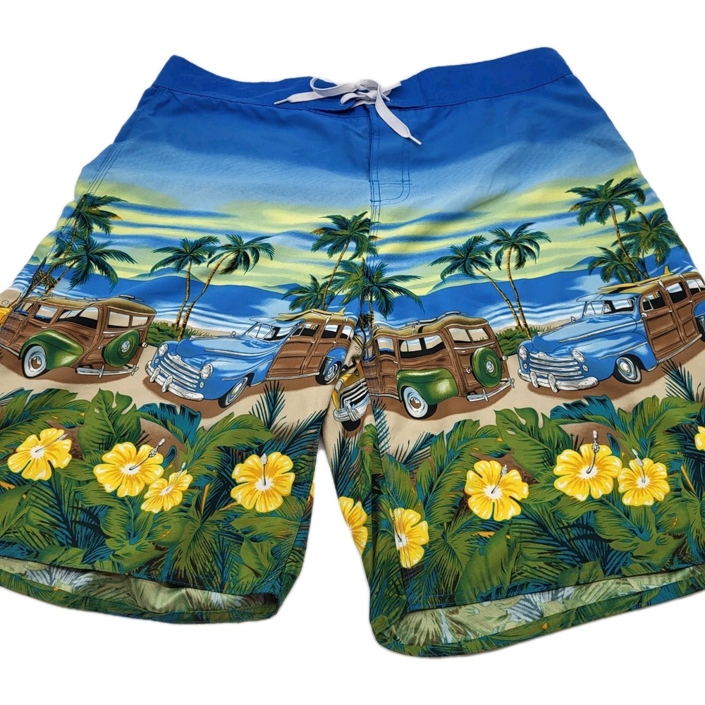 Big Dogs Hawaiian Surf Woody Cars Swim Board Shorts Swim Trunks Men's Size XL